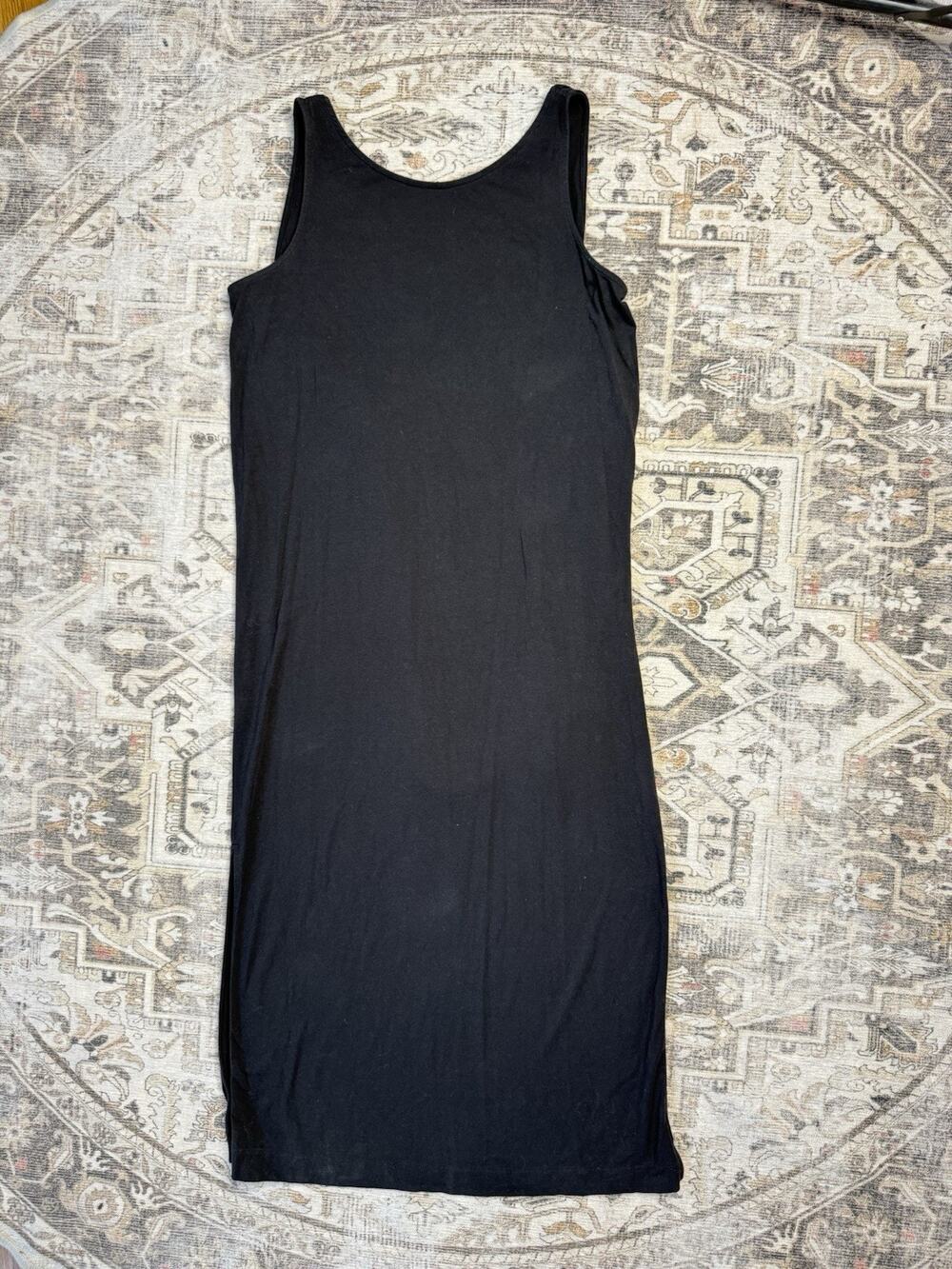 Cuyana Sleeveless Drape Maxi Dress Black Cotton Minimalist Size L Capsule